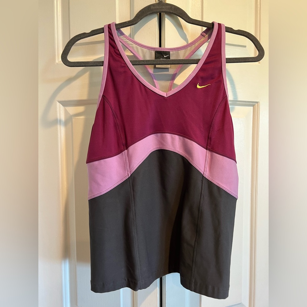NIKE DriFit Racerback Tank Top - Tri-Color Purple & Gray w SportsBra inside